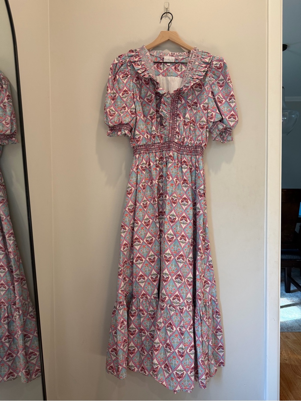 KARLIE GREEN PARIS FLORAL EMBROIDERED PETER PAN MAXI DRESS size L